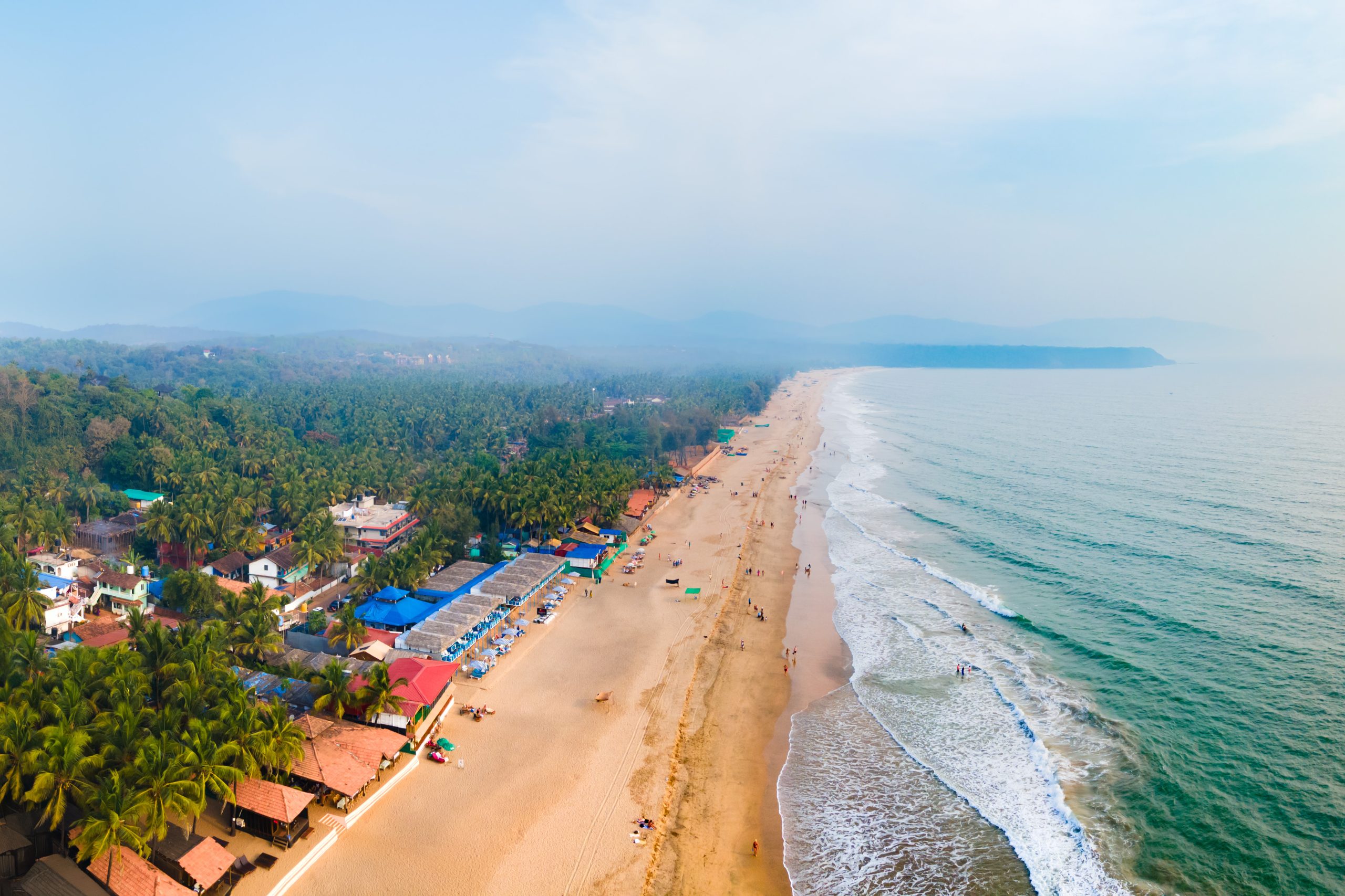 agonda beach aerial panoramic view goa india