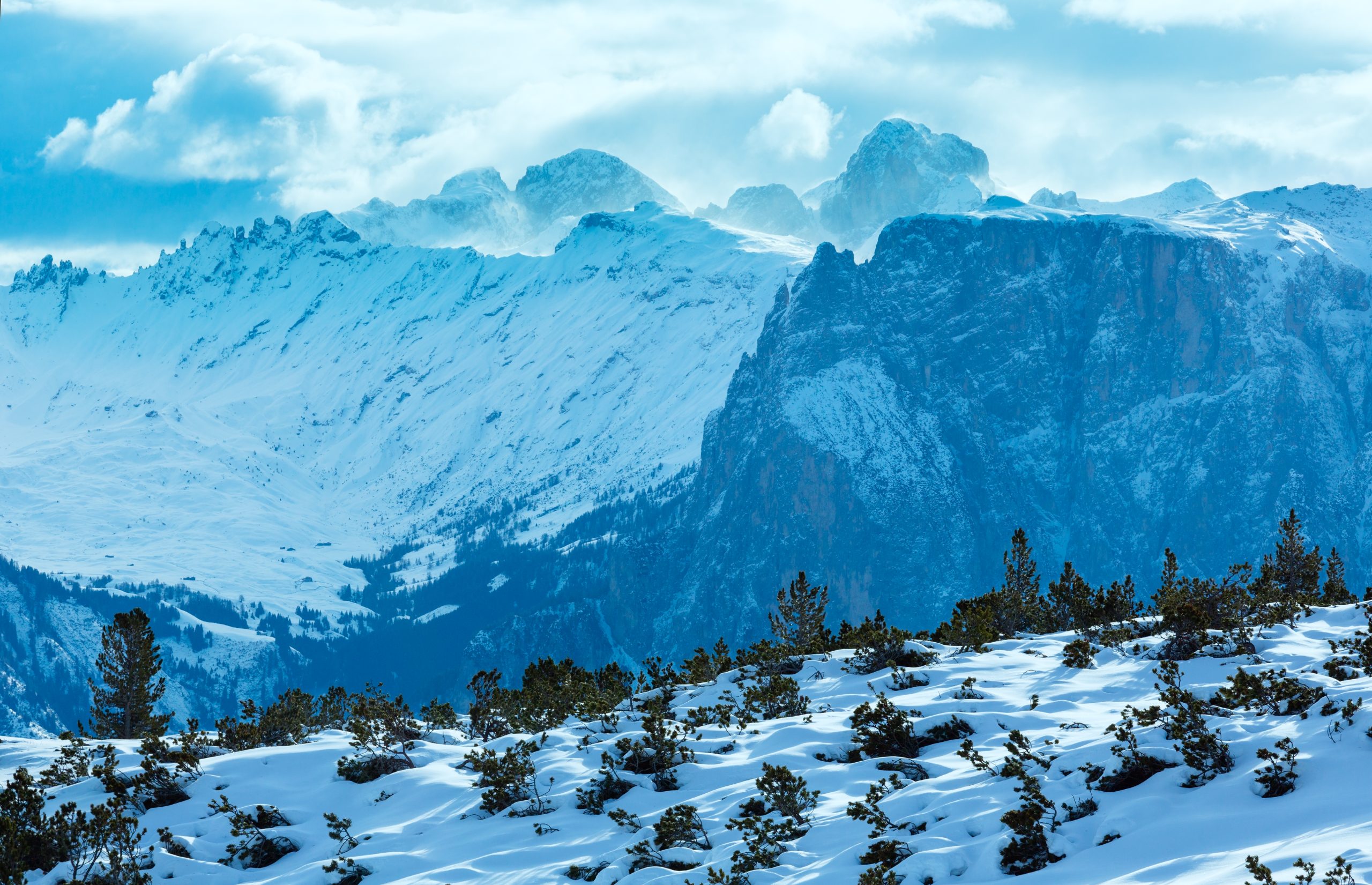 beautiful winter mountain landscape view from rittner horn italy schlern mount right
